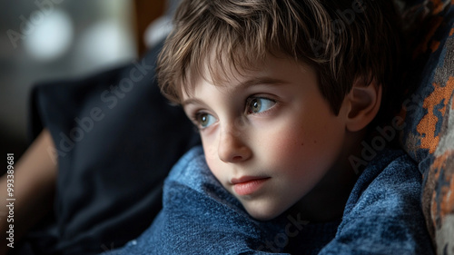 A thoughtful boy gazes out the window during a Disabilities Day celebration at home in October