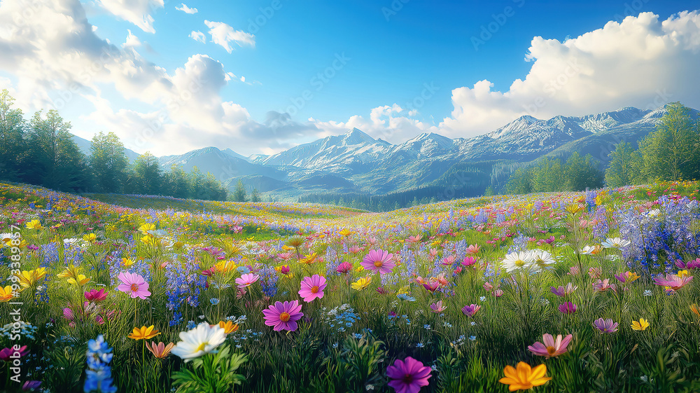 Fototapeta premium Colorful Field of Wildflowers in Spring