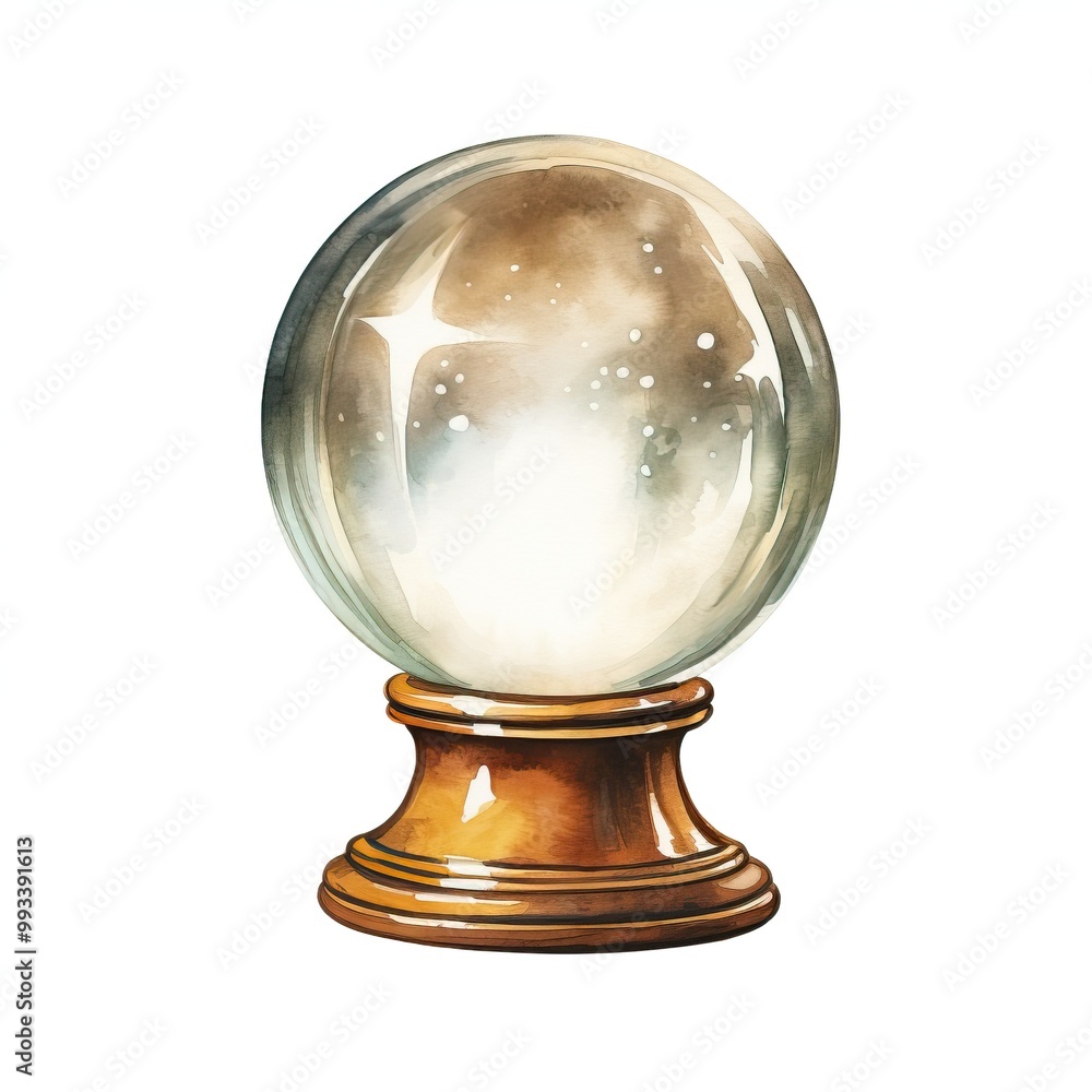 Crystal ball with magical effects, white background Crystal ball with magical effects, white background