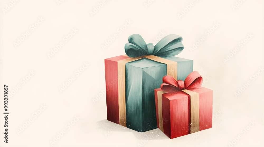 Colorful gift boxes with ribbons and bows, festive holiday presents illustration in watercolor style
Colorful gift boxes with ribbons and bows, festive holiday presents illustration in watercolor style