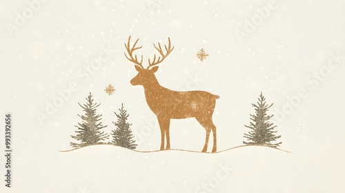 Wallpaper Mural Golden silhouette of a reindeer in a snowy landscape with minimalistic winter scenery and snowflakes
 Torontodigital.ca