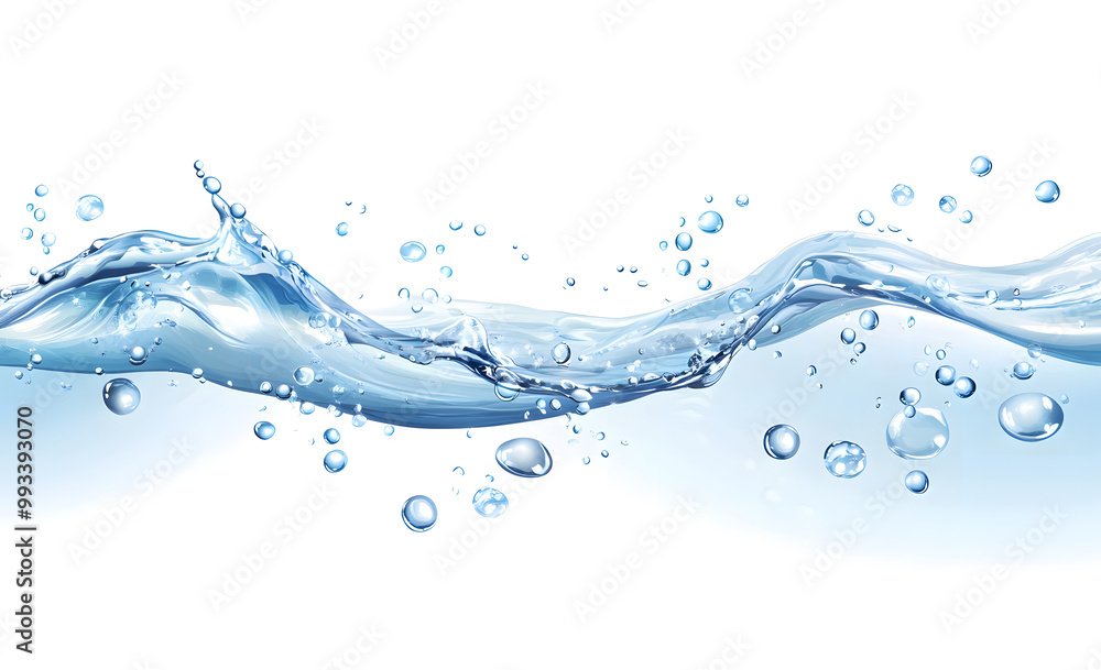 Dynamic Splash of Blue Water with Bubbles on White Background design Dynamic Splash of Blue Water with Bubbles on White Background design