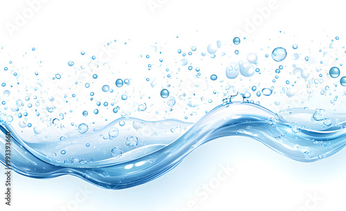 Dynamic Splash of Blue Water with Bubbles on White Background design