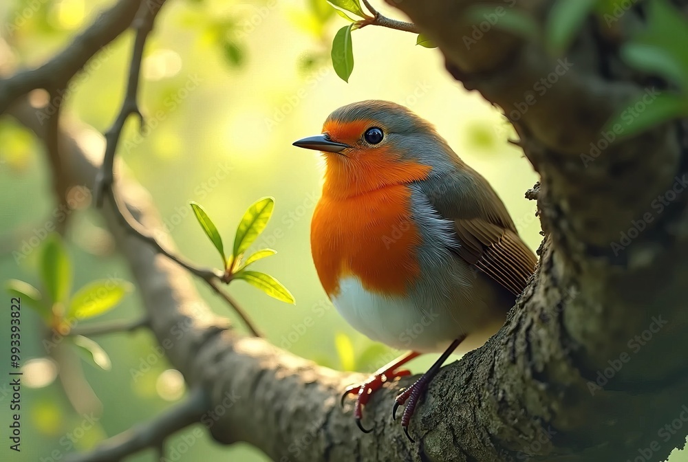 Portrait of a beautiful robin bird inside a tree at a sunny spring day, blur background Portrait of a beautiful robin bird inside a tree at a sunny spring day, blur background