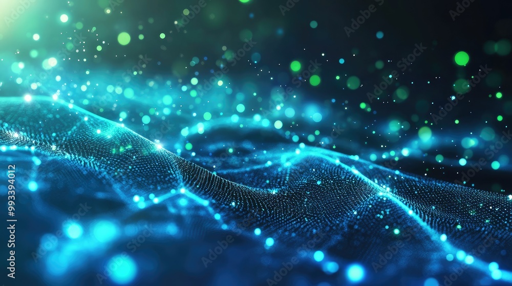 AI big data innovation with 3D vector of interconnected blue and green nodes. Futuristic digital speed connect concept for tech progress and communication AI big data innovation with 3D vector of interconnected blue and green nodes. Futuristic digital speed connect concept for tech progress and communication