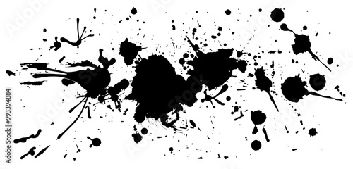 Black paint splatter vector illustration, ink splatter isolated on transparent background, abstract ink blot design, artistic paint splash effect, watercolor ink stains, decorative ink splash graphics