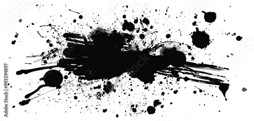 Black paint splatter vector illustration, ink splatter isolated on transparent background, abstract ink blot design, artistic paint splash effect, watercolor ink stains, decorative ink splash graphics