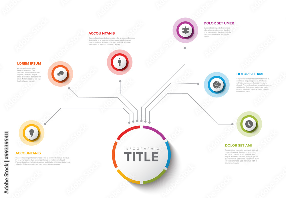 Colorful vertical circular Infographic Design Template with six element and title on big circle
