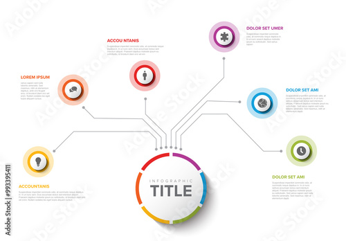 Obraz na płótnie Colorful vertical circular Infographic Design Template with six element and title on big circle w salonie