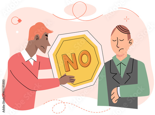 Refuse vector illustration. Prevention misunderstandings can be achieved through open and honest communication Refusing to accept rejection can be catalyst for personal resilience and growth