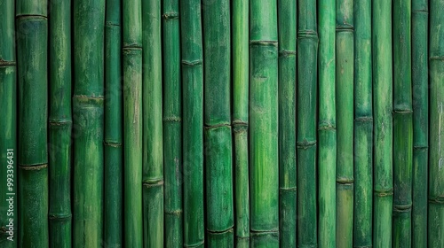 Bamboo fence collage with vertical green stalks, showcasing natural texture for realistic environmental backdrops and design banners. photo