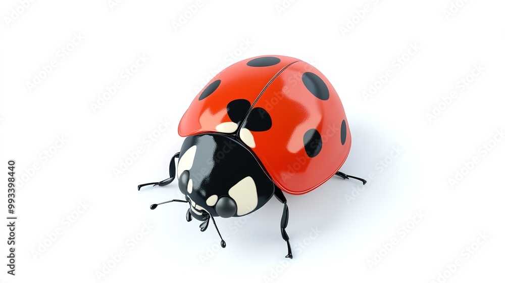 A charming cartoon-style illustration of a ladybug against a clean white background. This full-view image showcases the ladybug's distinct red shell adorned with black spots A charming cartoon-style illustration of a ladybug against a clean white background. This full-view image showcases the ladybug's distinct red shell adorned with black spots