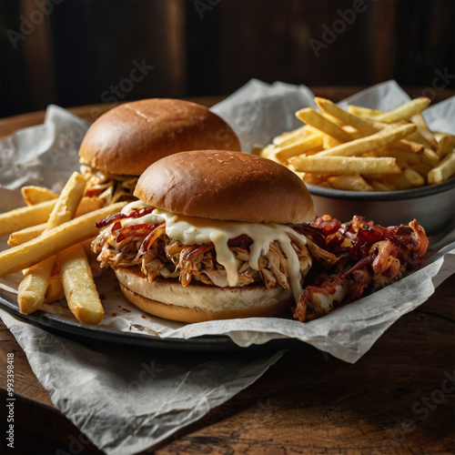 Melted cheese chicken burger with cheese and bacon