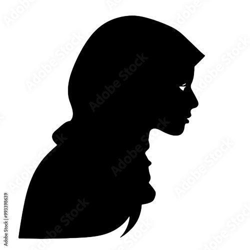 Woman in Hijab Looking Forward Silhouette Vector Illustration Transparent Background