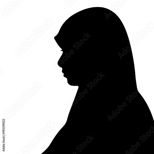 Woman in Hijab Closeup Silhouette Vector Illustration Transparent Background