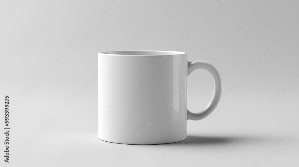 White ceramic mug with a handle on a plain white background. White ceramic mug with a handle on a plain white background.