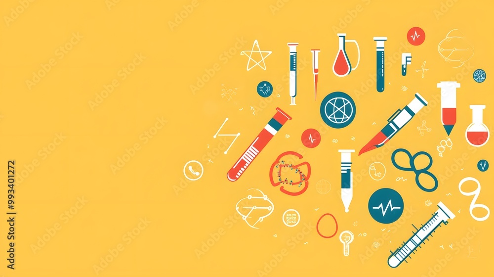 Obraz premium Abstract Illustration of Science and Laboratory Equipment on a Yellow Background