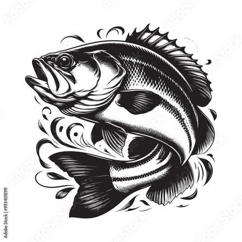 Large Mouth Bass fish vector illustration