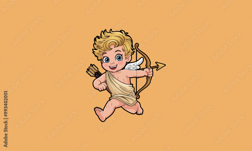 Cute baby Cupid with a bow, arrows, and a blue cloth wrap. Cute baby Cupid with a bow, arrows, and a blue cloth wrap.