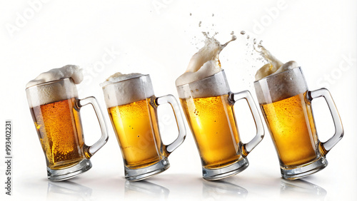 Isolated cold glass of beer with frothy foam on white background photo