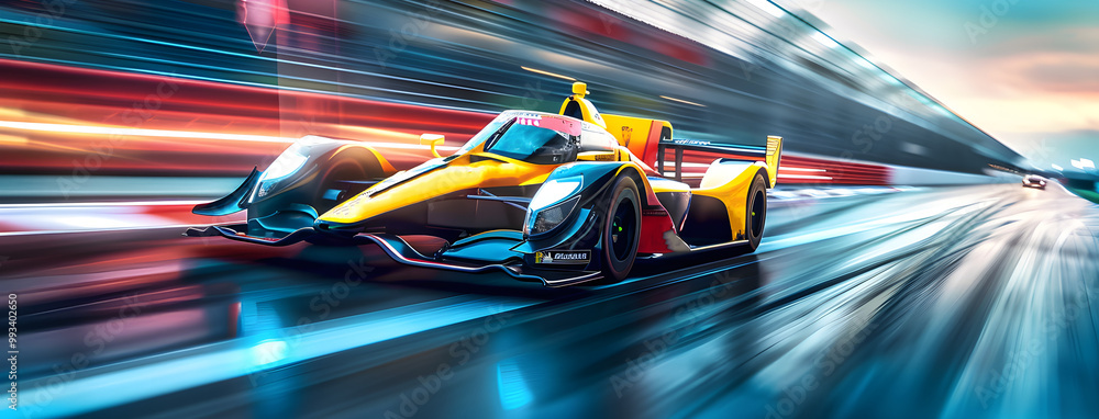 Racing car at high speed. Racer on a racing car passes the track. Motor sports competitive team racing. Motion blur background. Racing car at high speed. Racer on a racing car passes the track. Motor sports competitive team racing. Motion blur background.