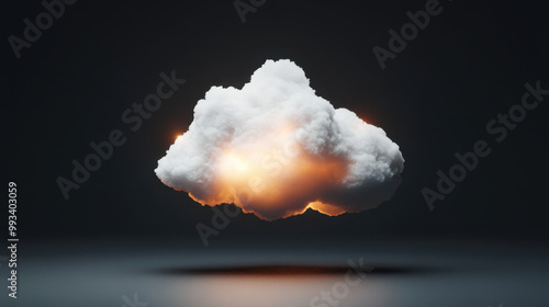 floating cloud with glowing core emits soft textures, creating captivating visual effect. interplay of light and shadow enhances its ethereal presence photo