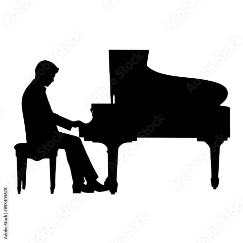 Professional Pianist Silhouette Vector Illustration Transparent Background