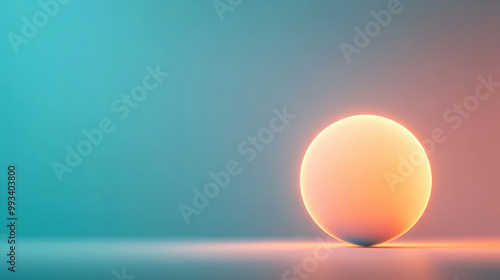 glowing 3D sphere emits dynamic light effects, creating vibrant atmosphere with blend of teal and orange hues. smooth surface reflects light beautifully, enhancing visual appeal