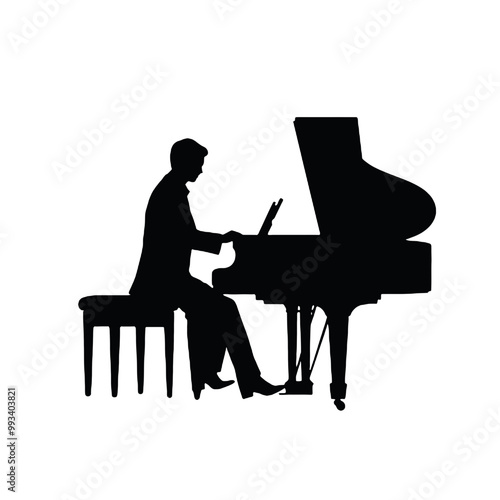 Elegant Pianist Silhouette Vector Illustration Transparent Background