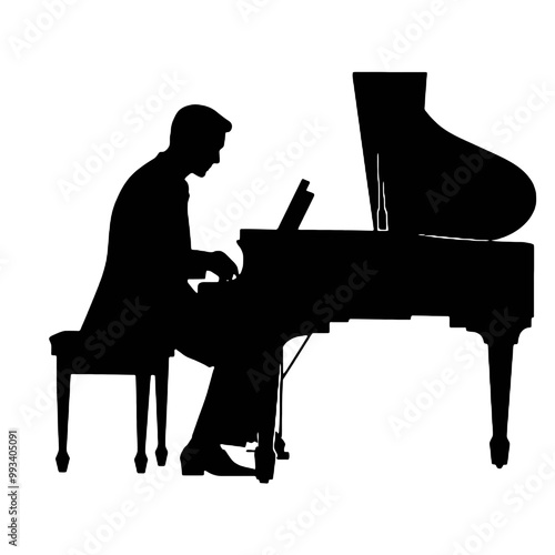 Concert Pianist Silhouette Vector Illustration Transparent Background