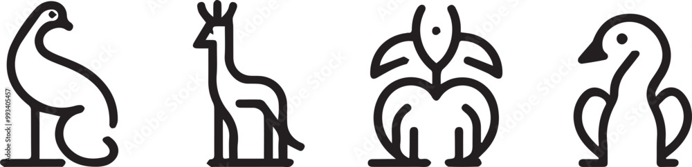 Set animal icons line style vector Set animal icons line style vector