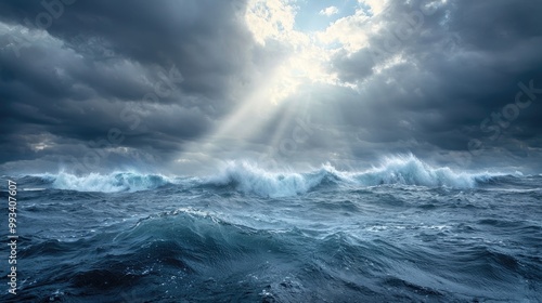 Dramatic Ocean Storm with Dark Clouds and Crashing Waves