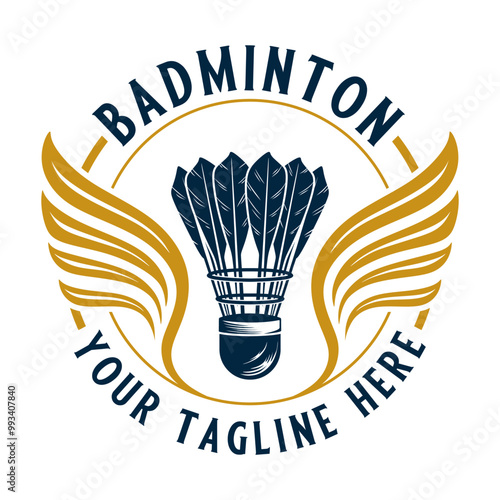 Badminton logo. racket and shuttlecock laurel circle decoration vintage style for badminton sport club