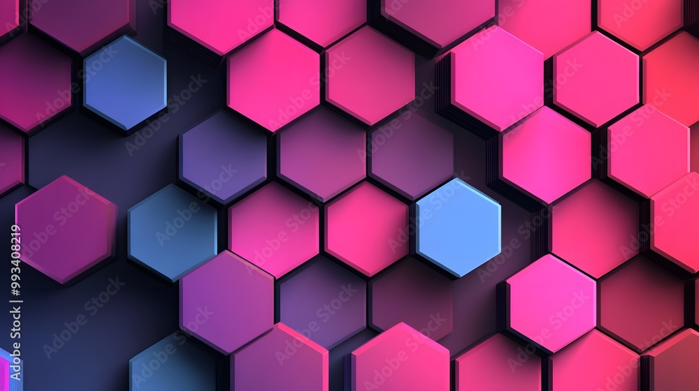 Abstract 3D Hexagon Pattern in Pink, Blue, and Black Abstract 3D Hexagon Pattern in Pink, Blue, and Black