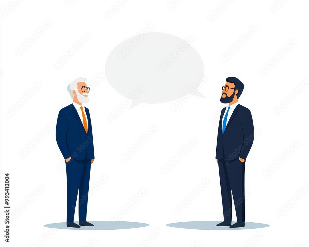 Two businessmen in suits having a conversation, white isolate background. Two businessmen in suits having a conversation, white isolate background.