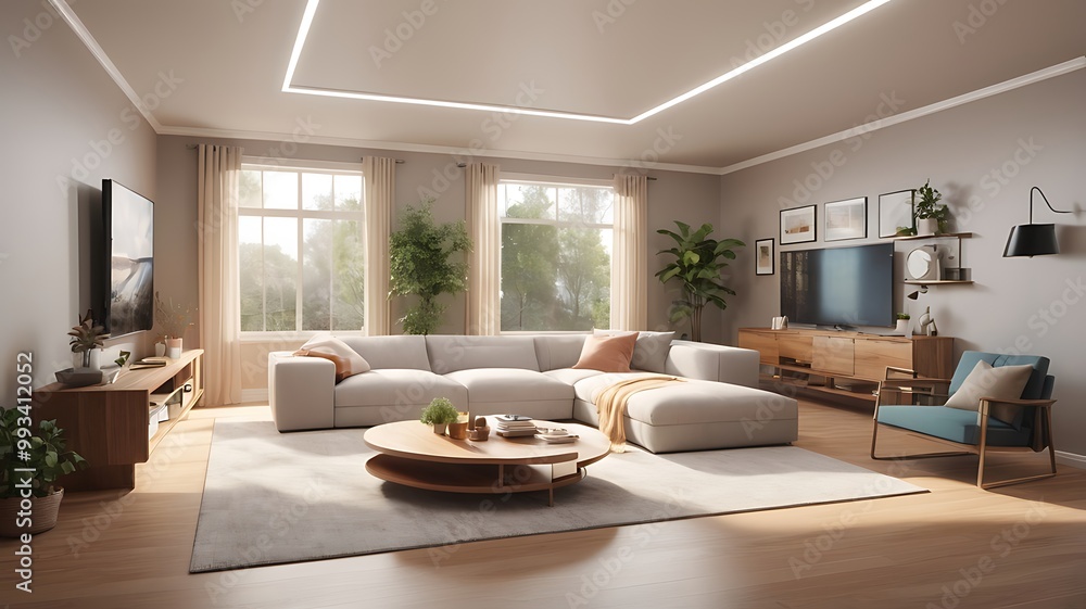 Fototapeta premium 3D Render of a spacious living room