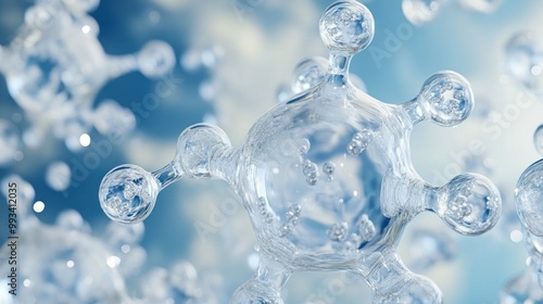 Wallpaper Mural Close-up of a clear glass molecule against a blue and white background with bokeh effect. Torontodigital.ca