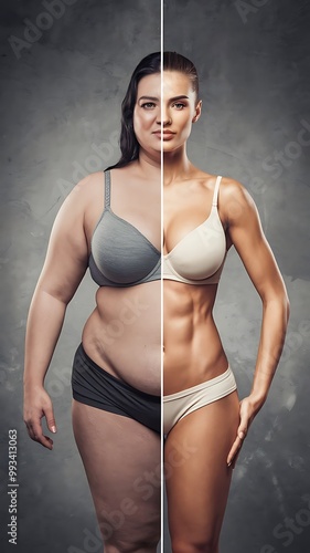 Before and after weight transformation fitness woman body change comparison