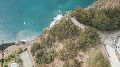 A drone view of the viewpoint on Cabo Girao located on the cliff on the Madeira Island, Portugal