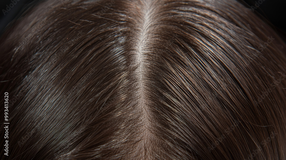 Detailed close-up of oily, dark hair showing visible dandruff on the scalp, highlighting scalp and hair care issues.
Detailed close-up of oily, dark hair showing visible dandruff on the scalp, highlighting scalp and hair care issues.