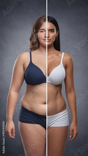 Before and after weight transformation fitness woman body change comparison