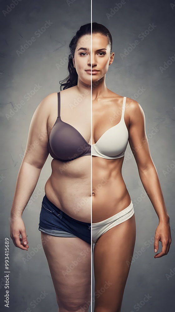 Obraz premium Before and after weight transformation fitness woman body change comparison