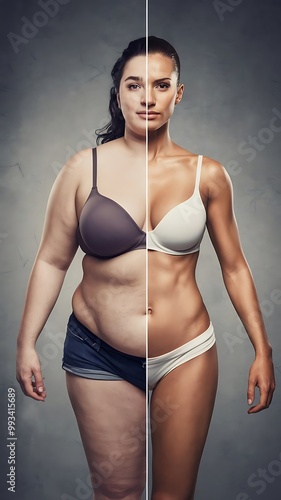 Before and after weight transformation fitness woman body change comparison