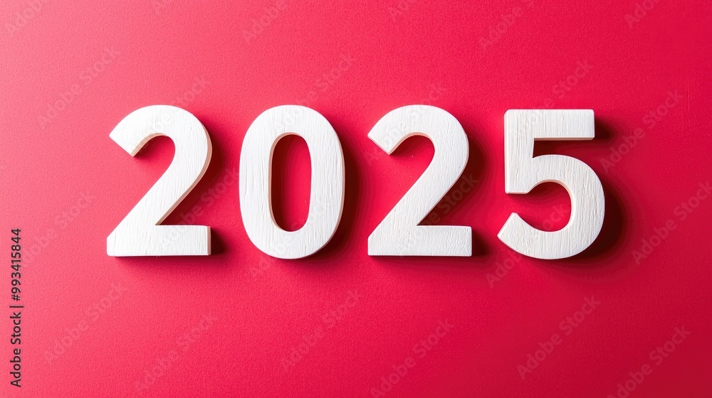 White 2025 Numbers on Bold Red Background for New Year White 2025 Numbers on Bold Red Background for New Year