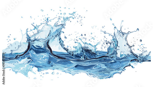 Blue water wave splash isolated, realistic water splatter with drops, water wave splashing, liquid wave, water ripple effect, transparent wave splash, on white or transparent PNG vector illustration