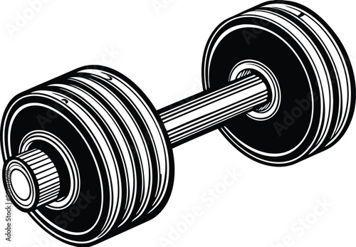 Vector hand drawn silhouette of curved dumbbell isolated on white background. 