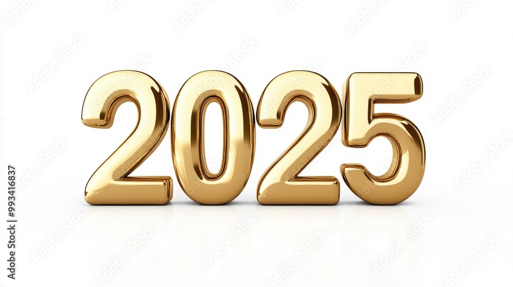 Golden Glitter 2025 for Happy New Year Celebration on White Background Golden Glitter 2025 for Happy New Year Celebration on White Background