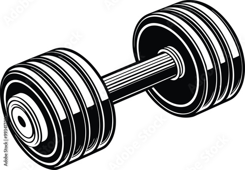 Vector hand drawn silhouette of curved dumbbell isolated on white background. 