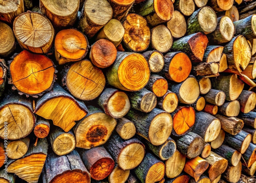 Neatly Arranged Round Wood Stack for Firewood, Rustic Decor, Natural Texture and Warmth Aesthetic Neatly Arranged Round Wood Stack for Firewood, Rustic Decor, Natural Texture and Warmth Aesthetic