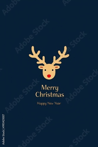 Minimalist Merry Christmas and Happy New Year with reindeer icon